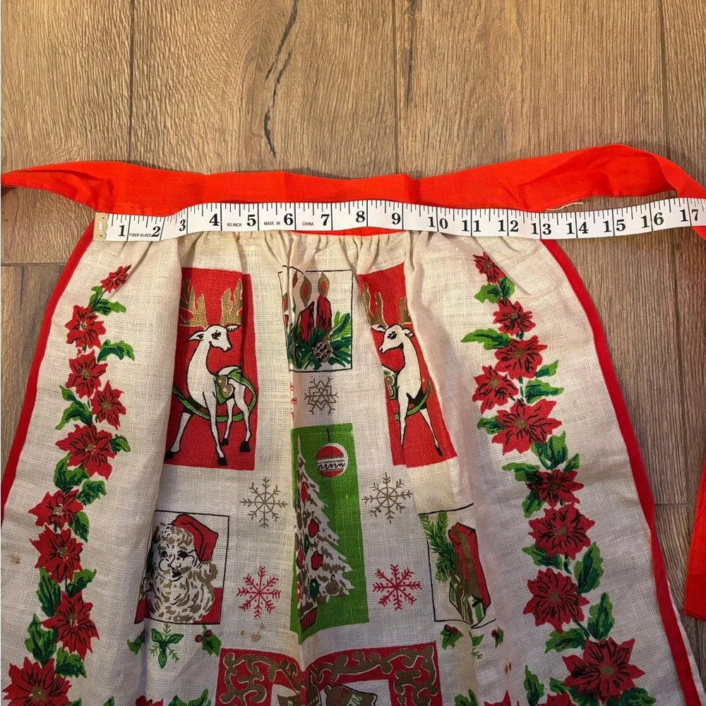 Vintage Linen Festive Red and White Apron Skirt Baking Holiday Christmas